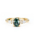 OVAL SHAPE TEAL SAPPHIRE & SIDE DIAMOND | Yellow Gold