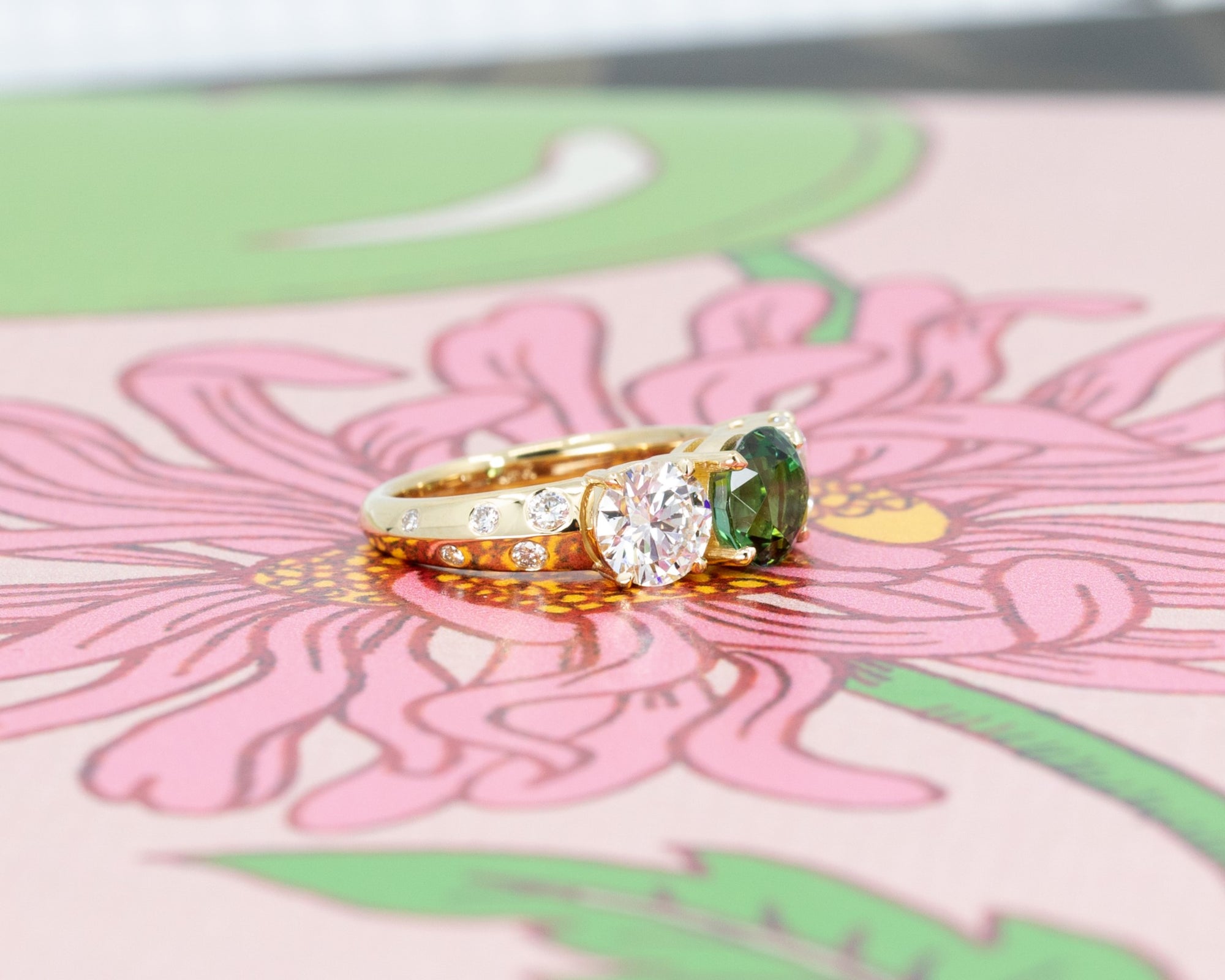Trilogie Diamond & Green Tourmaline Could Ring