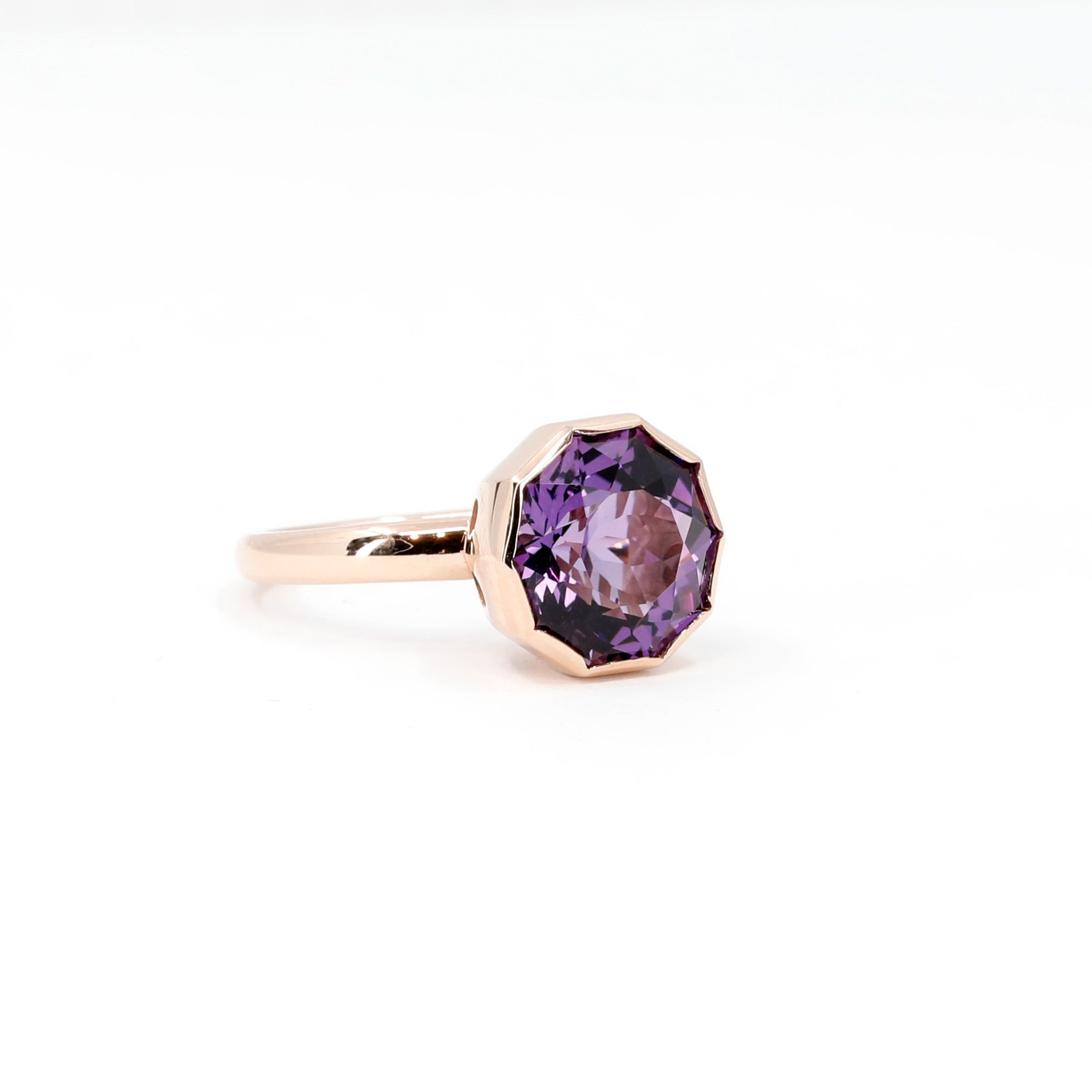 Round Fancy Shape Amethyst Rose Gold Bijou Cocktail Ring