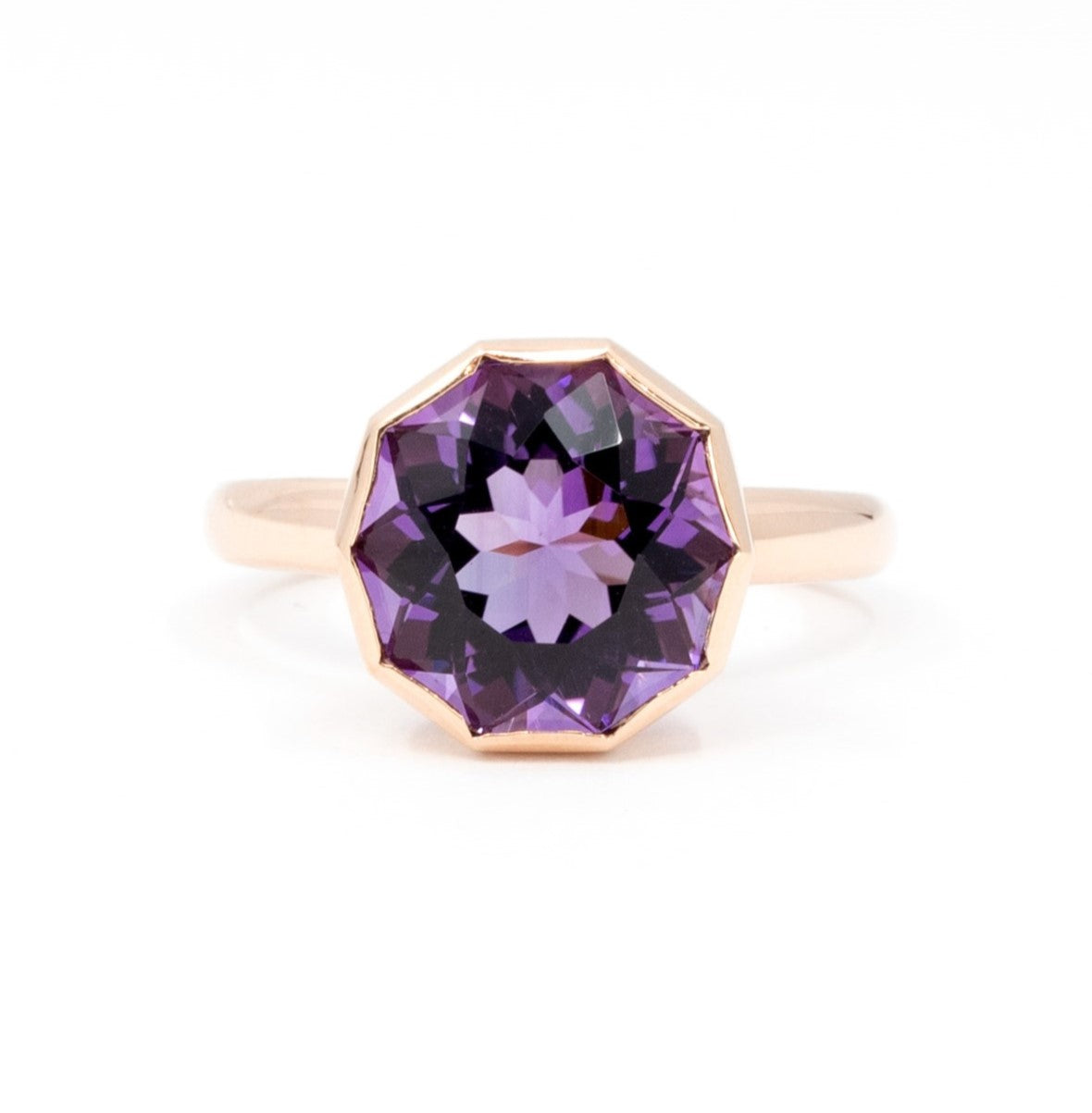 Round Fancy Shape Amethyst Rose Gold Bijou Cocktail Ring