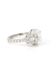 side view of diamond engagement ring custom made in montreal by bena jewelry bridal ring designer with natural round pear and marquise gemstone custom made at boutique ruby mardi best jewellery store in canada on white background
