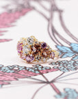 Side view: Highlights the depth and brilliance of the gemstones, set in a sleek yellow gold band. Custom-made by Bena Jewelry, Montreal, Canada.