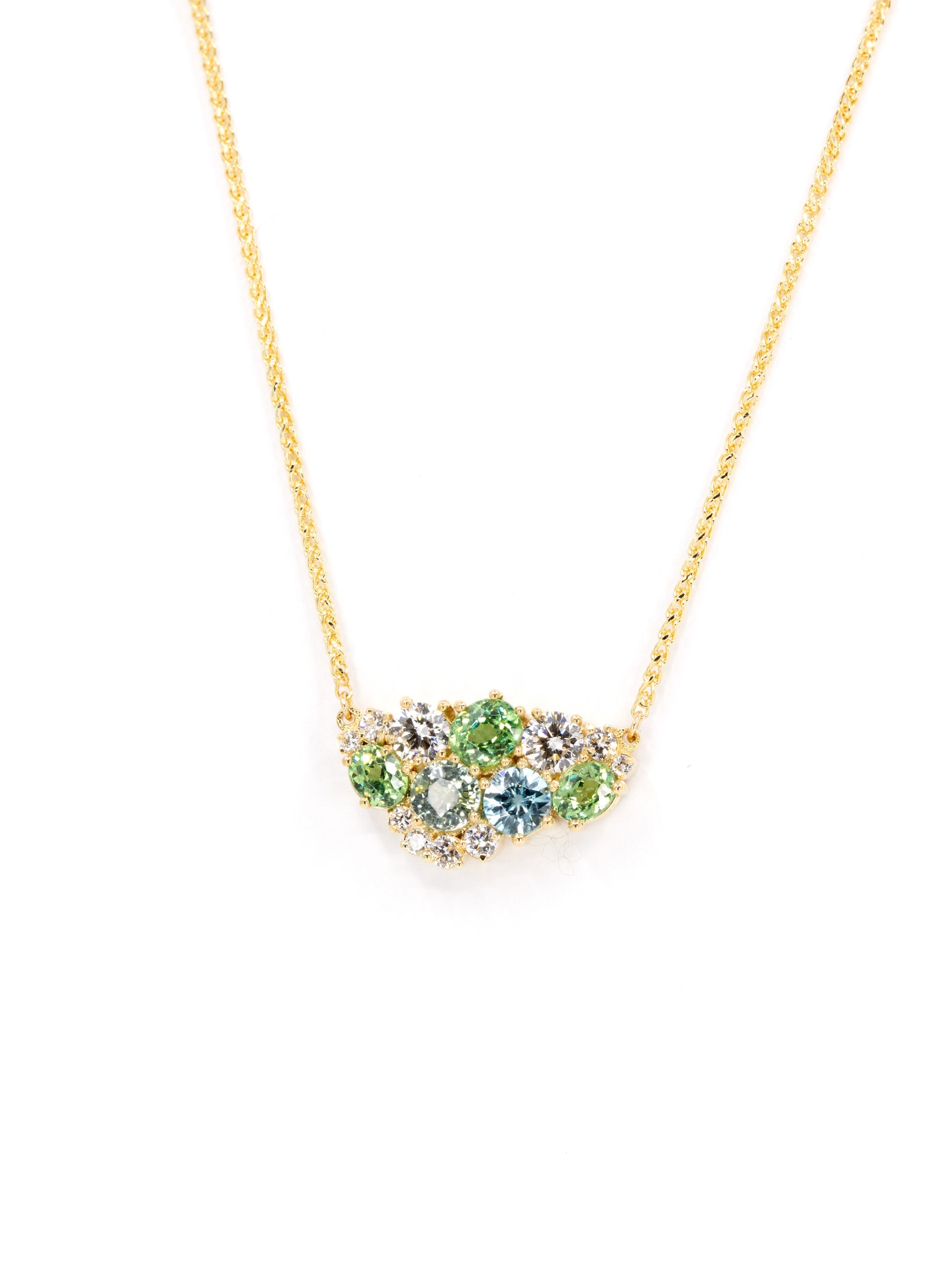 Sky Avalanche Demantoid Garnet Sapphire & Diamond Pendant