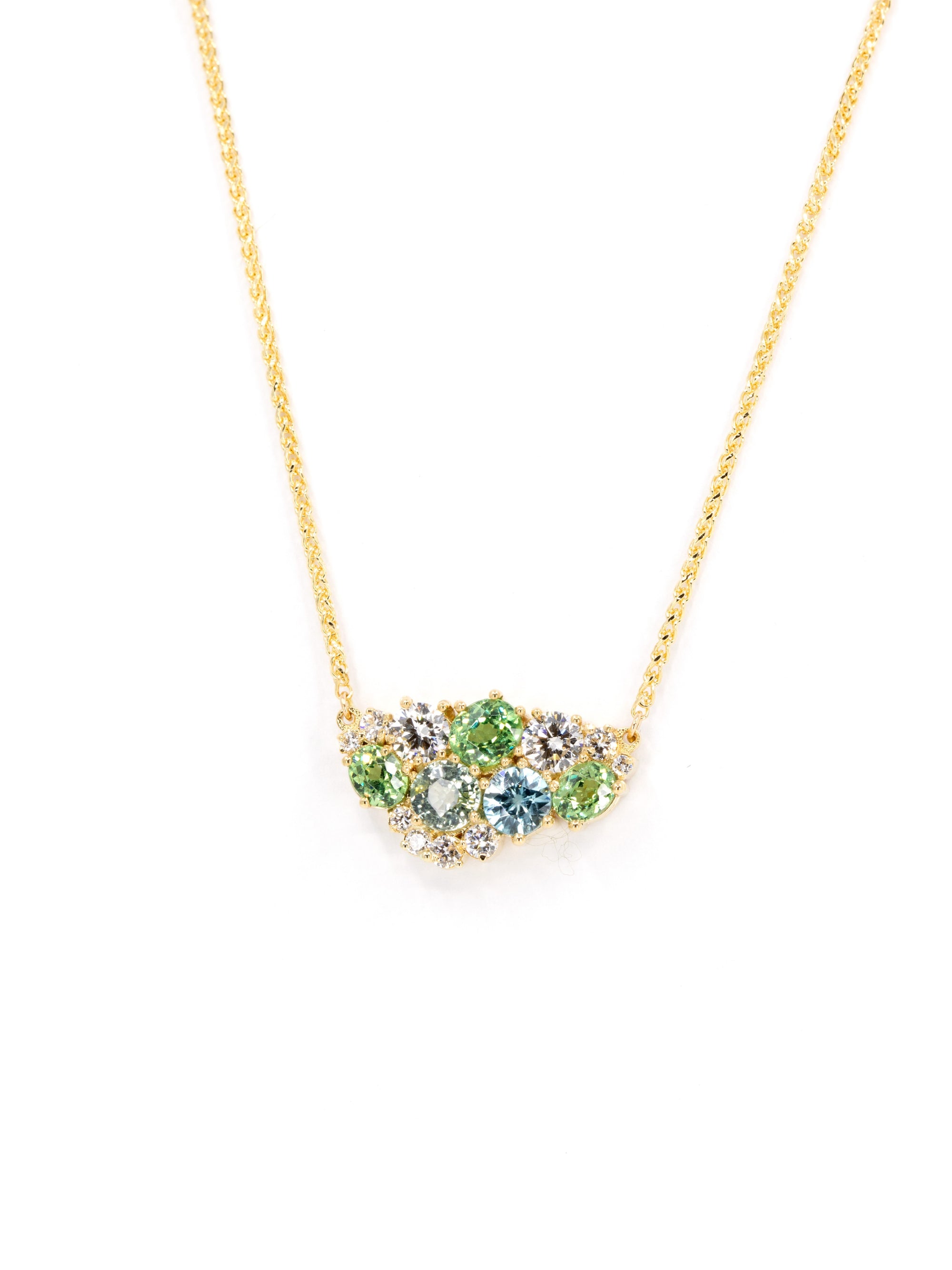 Sky Avalanche Demantoid Garnet Sapphire &amp; Diamond Pendant