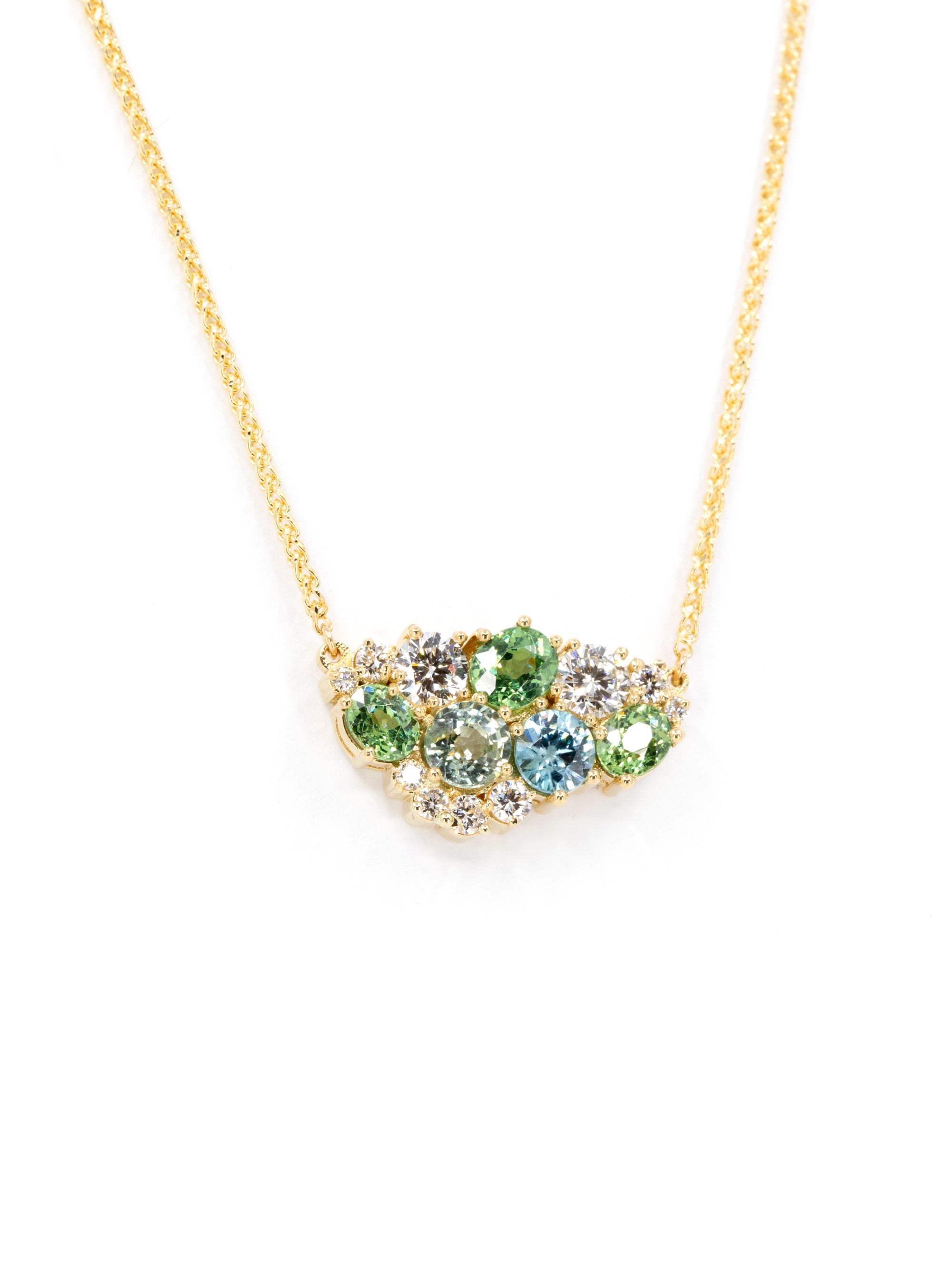 Sky Avalanche Demantoid Garnet Sapphire &amp; Diamond Pendant