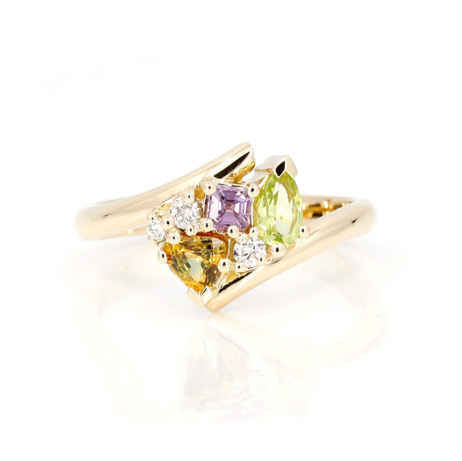 Kink Avalanche Sapphire, Diamond & Peridot Gold Ring