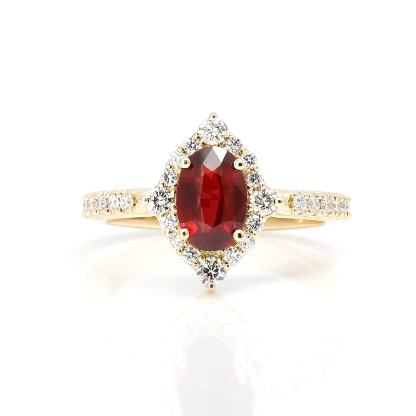 Ruby & Diamond Halo Yellow Gold Aura Ring