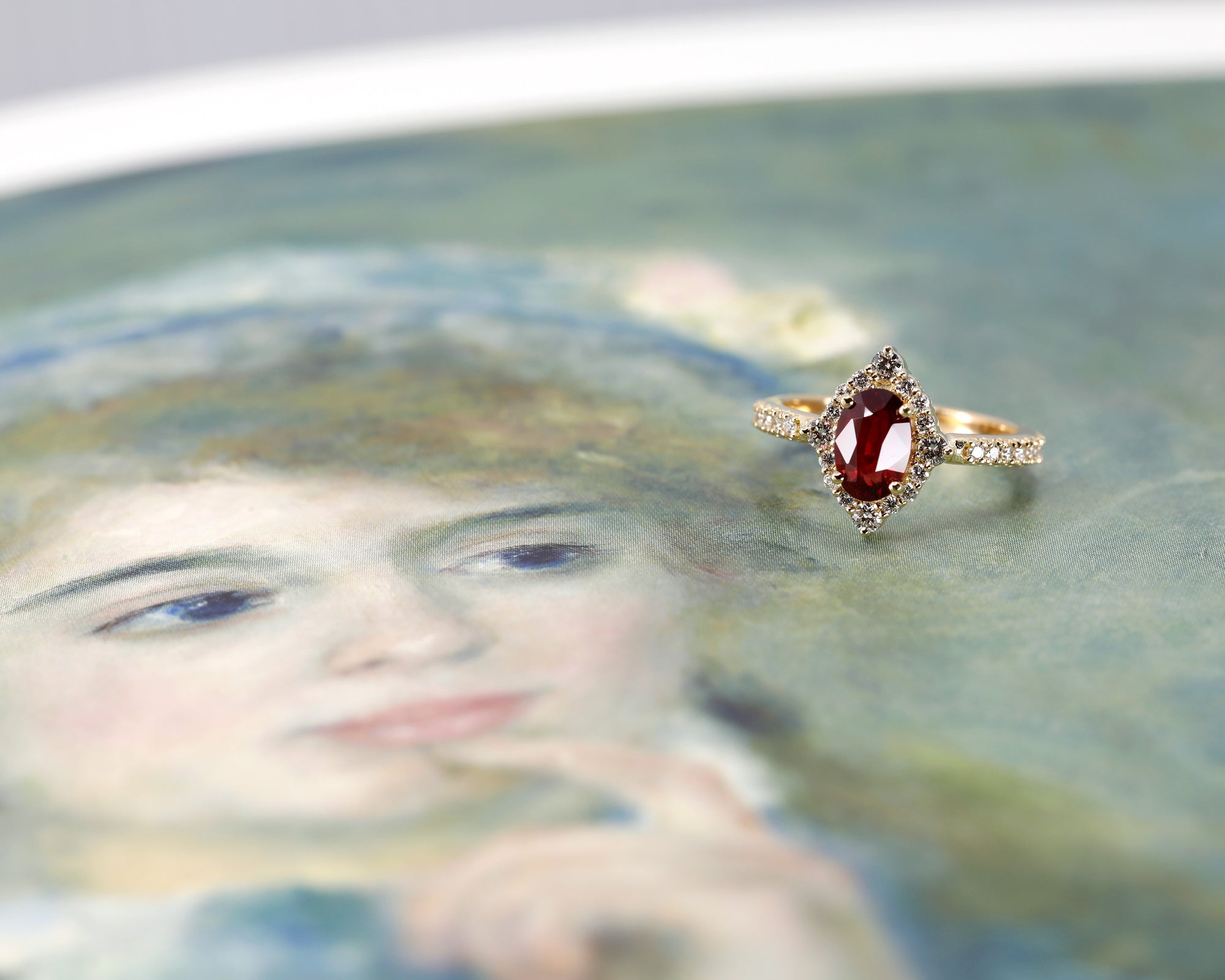 Ruby & Diamond Halo Yellow Gold Aura Ring