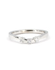 Curved diamond band by Bena Jewelry, featuring three small diamonds in a sleek minimalist design, handcrafted in Montreal.