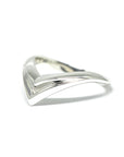 Adorn Ring in white gold on white background – Edgy unisex ring with a sharp V-shaped design, crafted in solid white gold by Bena Jewelry in Montreal, Canada.