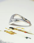 Close-up of Adorn White Gold Ring – A bold and modern statement ring with sleek lines and a sculptural silhouette, handmade by Bena Jewelry.