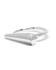 Spine Ring in White Gold on white background – A modern, bold unisex ring with a sculptural, edgy look. Handmade in Montreal.