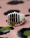 Side view of Pigalle Ring in White Gold – A contemporary unisex fine jewelry piece with an architectural and structured design.