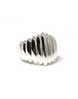 Top-down view of Pigalle Ring in White Gold – A modern and bold statement ring featuring a unique textured surface.