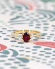 Top-down view of Ruby Flame Ring – A custom-made ruby ring designed with a perfect balance of elegance and tradition.