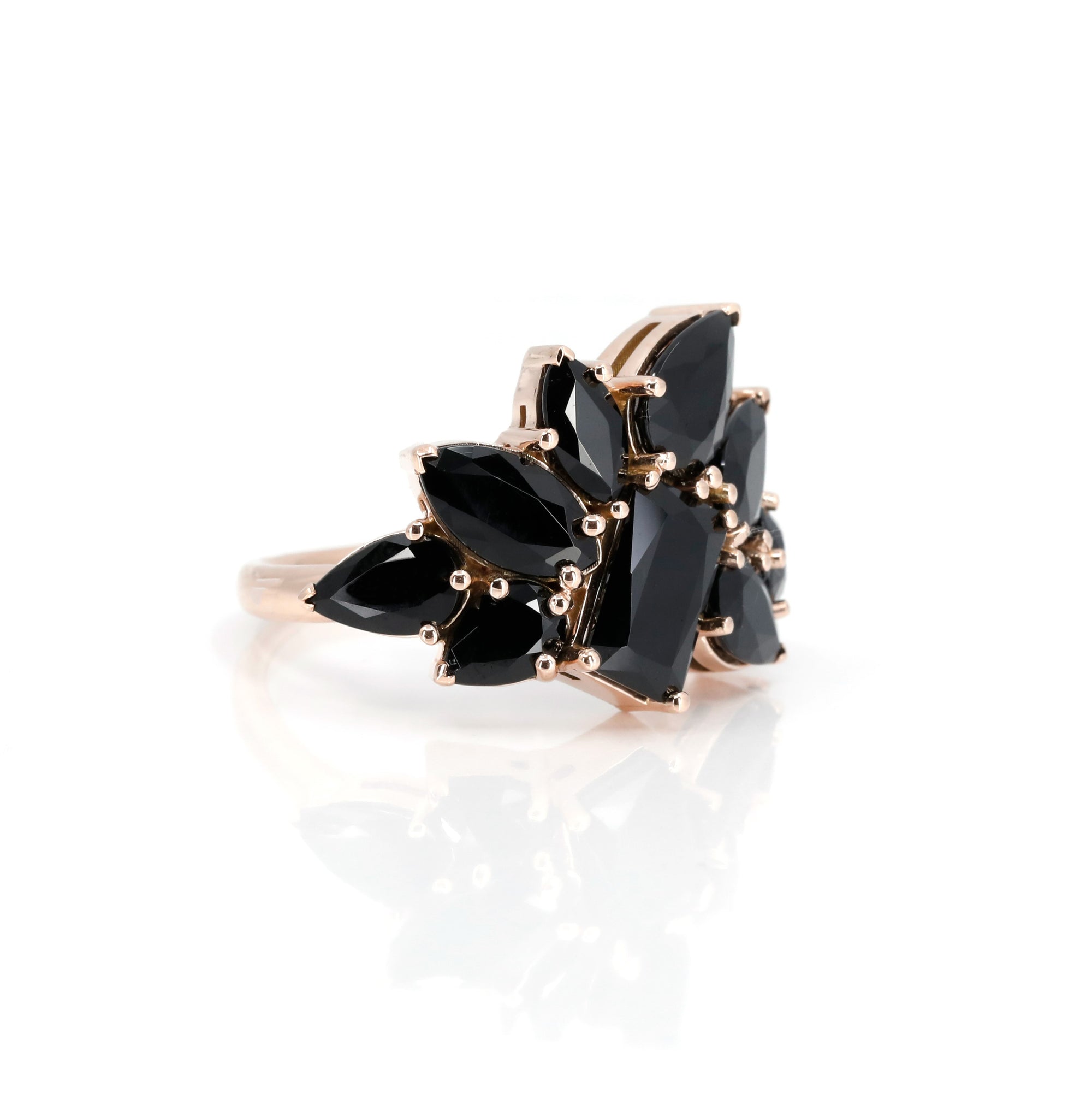 Side view of The Black Trombone Ring, by Bena Jewelry Montreal's designer, showcasing its bold, statement-making design and edgy style.