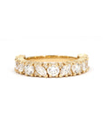 Front view of a bold 14 kt yellow gold wedding band by Bena Jewelry, designed in Montreal. This ring features marquise and round lab-grown diamonds with a total of 1.82 carats.