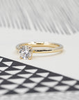 Side view of a custom made engagement ring diamond ring in Monteal, made by Bena Jewelry, bridal jewelry designer.