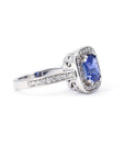 CUSHION BLUE SAPPHIRE DIAMOND HALO RING | White Gold