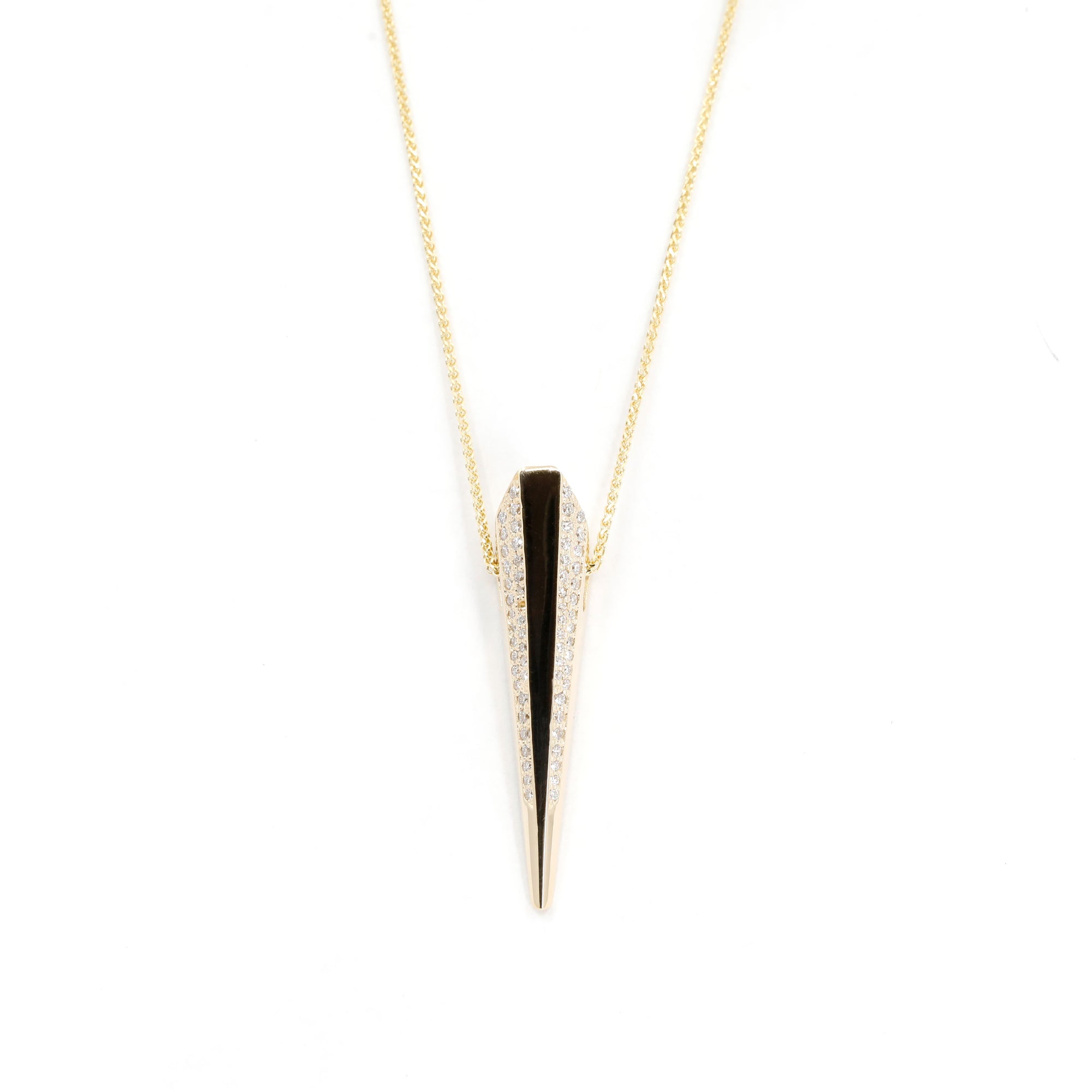 Yellow gold pendant with diamonds, featuring powerful volume, handcrafted by Bena Jewelry, part of the Fancy Edgy collection.