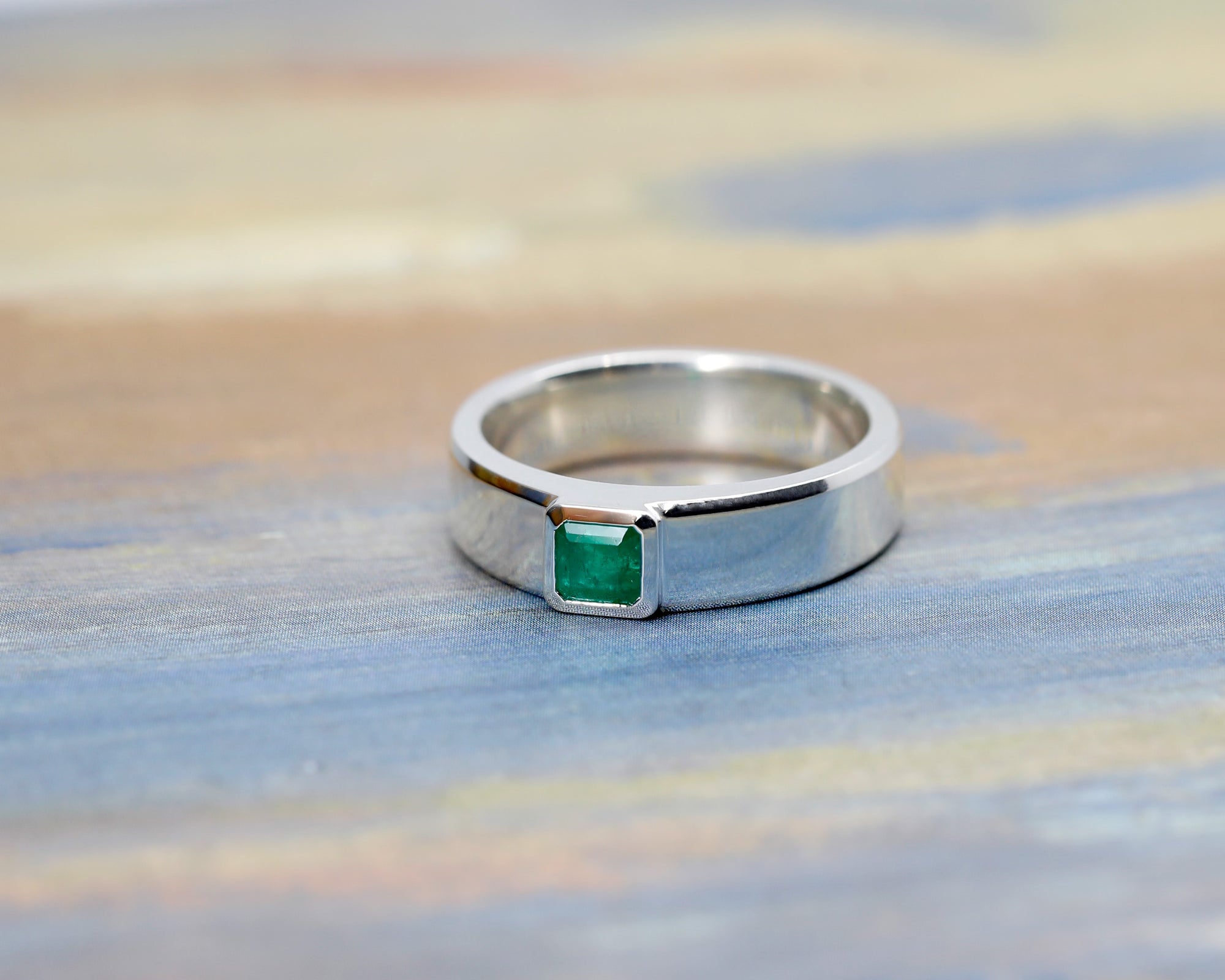 Silver Boxy Emerald Ring