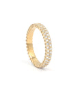 Classic wedding band handcrafted by Bena Jewelry in Montreal, Quebec, featuring two rows of sparkling 1.50 mm diamonds set in 14K yellow gold. Perfect for women seeking bold and timeless luxury jewelry made in Canada