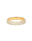 Close-up of Bena Jewelry’s elegant wedding ring, made in Montreal, Quebec, showcasing the brilliance of carefully selected 1.50 mm diamonds set in 14K yellow gold. Designed for sophisticated women looking for premium craftsmanship in Canada.