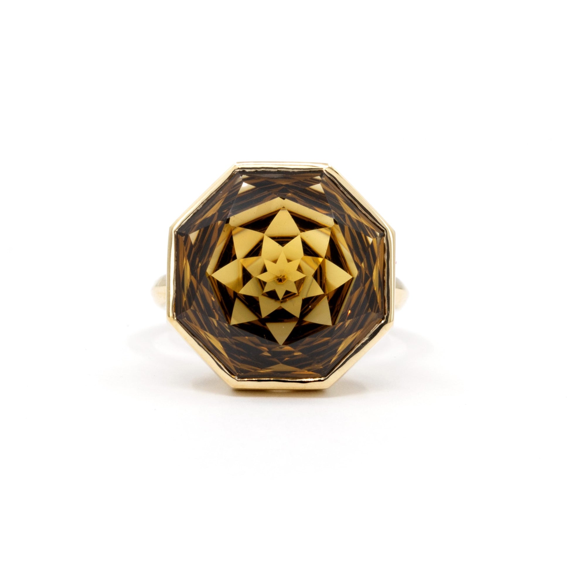 Octagonal Fancy Shape Citrine Yellow Gold Bijou Ring