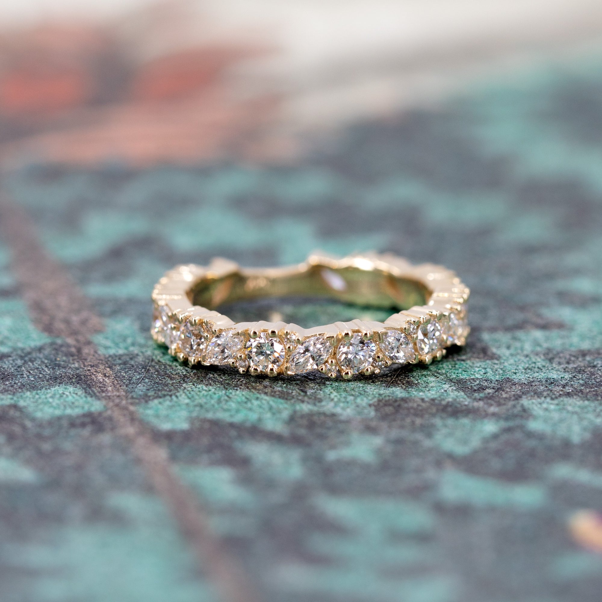 SMALL BOLD WEDDING BAND MIXED | Round & Marquise | Yellow Gold Ring