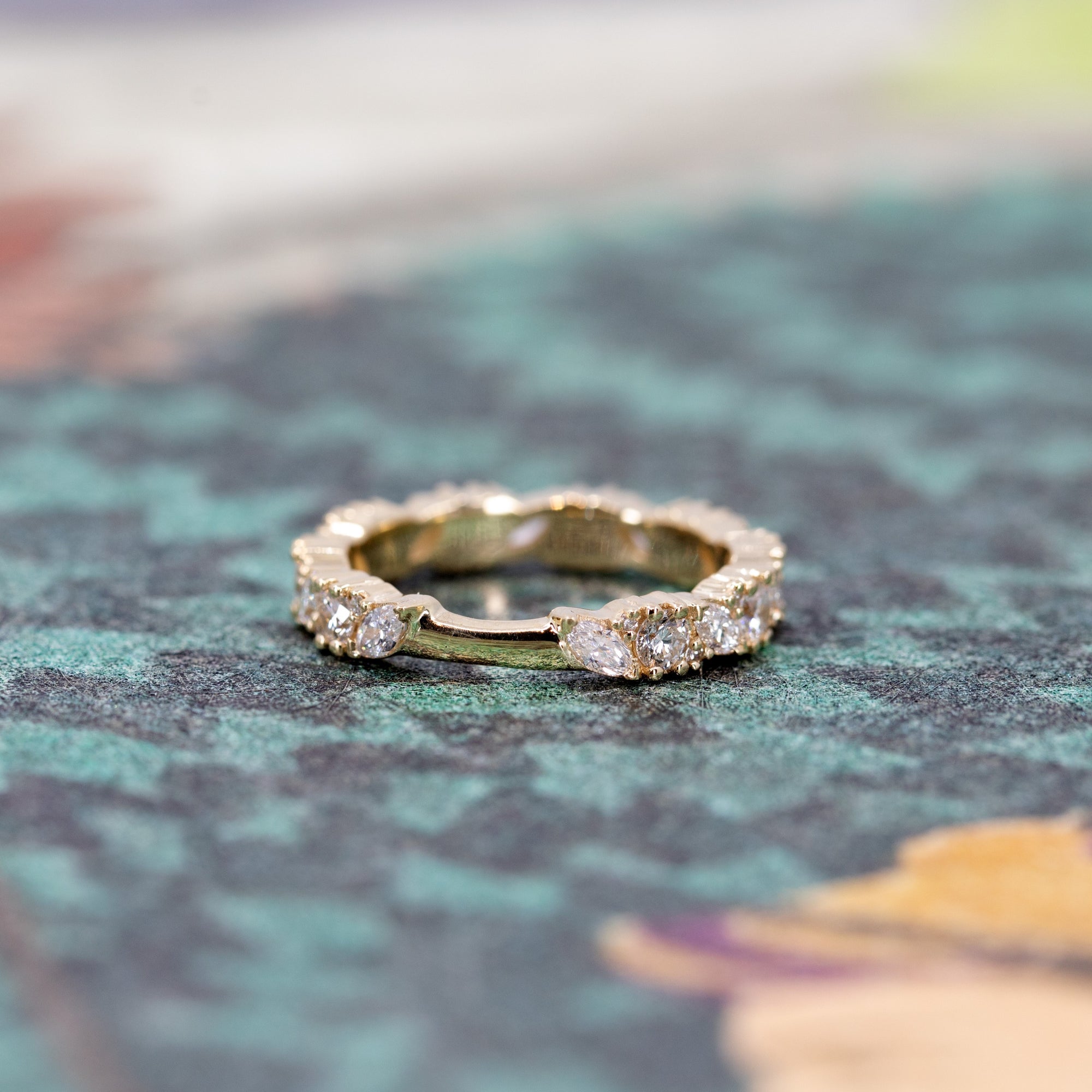 SMALL BOLD WEDDING BAND MIXED | Round & Marquise | Yellow Gold Ring