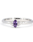 Désir Ring with Marquise Purple Sapphire & Diamonds, handcrafted by Bena Jewelry in Montreal – A delicate engagement ring featuring a vibrant sapphire and sparkling diamonds, set in white gold.