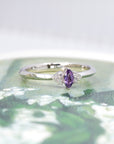 Side view of the Marquise Sapphire & Diamond Ring, made in Canada – A custom fine jewelry piece with a graceful silhouette, designed for modern brides.
