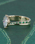 MARQUISE DIAMOND & DIAMOND and EMERLAD BAND RING | Yellow Gold