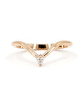 Curved rose gold band with pear-cut diamond – Bena Jewelry, Montreal. A delicate curved band in solid 14k rose gold, featuring a pear-cut diamond in a minimalist setting.
