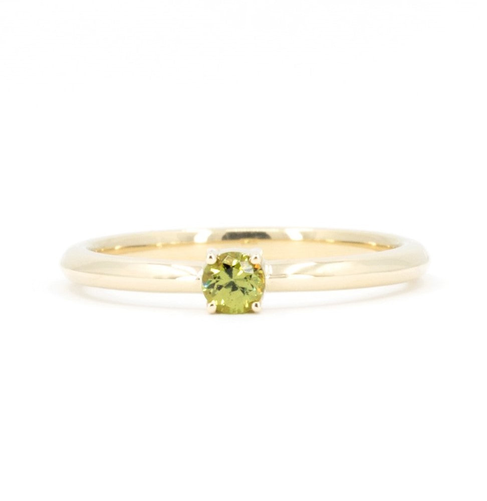 Minimalist Round Demantoid Garnet Yellow Gold Ring