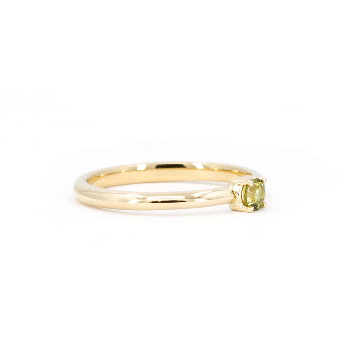 Minimalist Round Demantoid Garnet Yellow Gold Ring