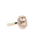 PEACH MORGANITE DIAMOND HALO RING | Yellow Gold
