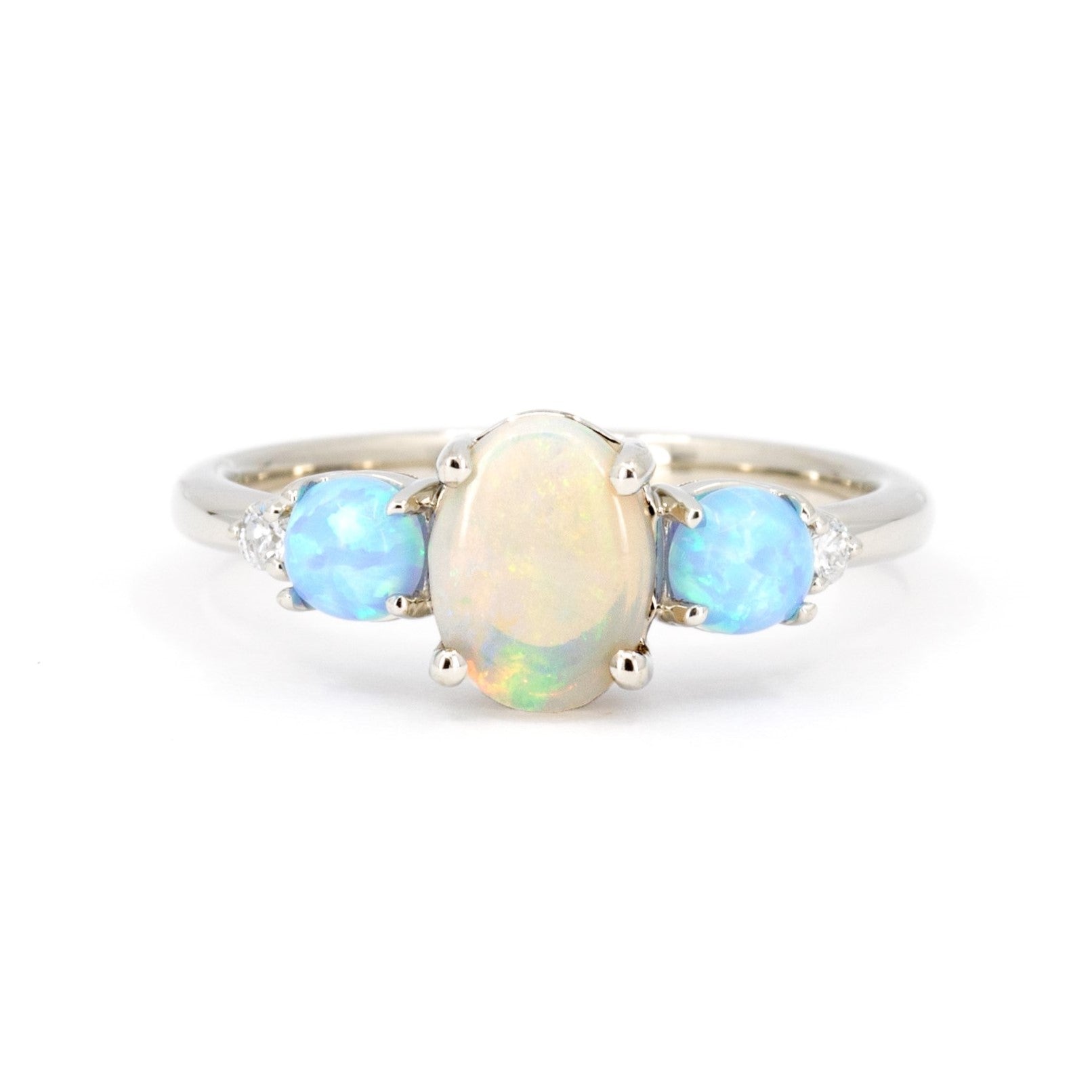 White And Blue Opal Diamond Gold Ring