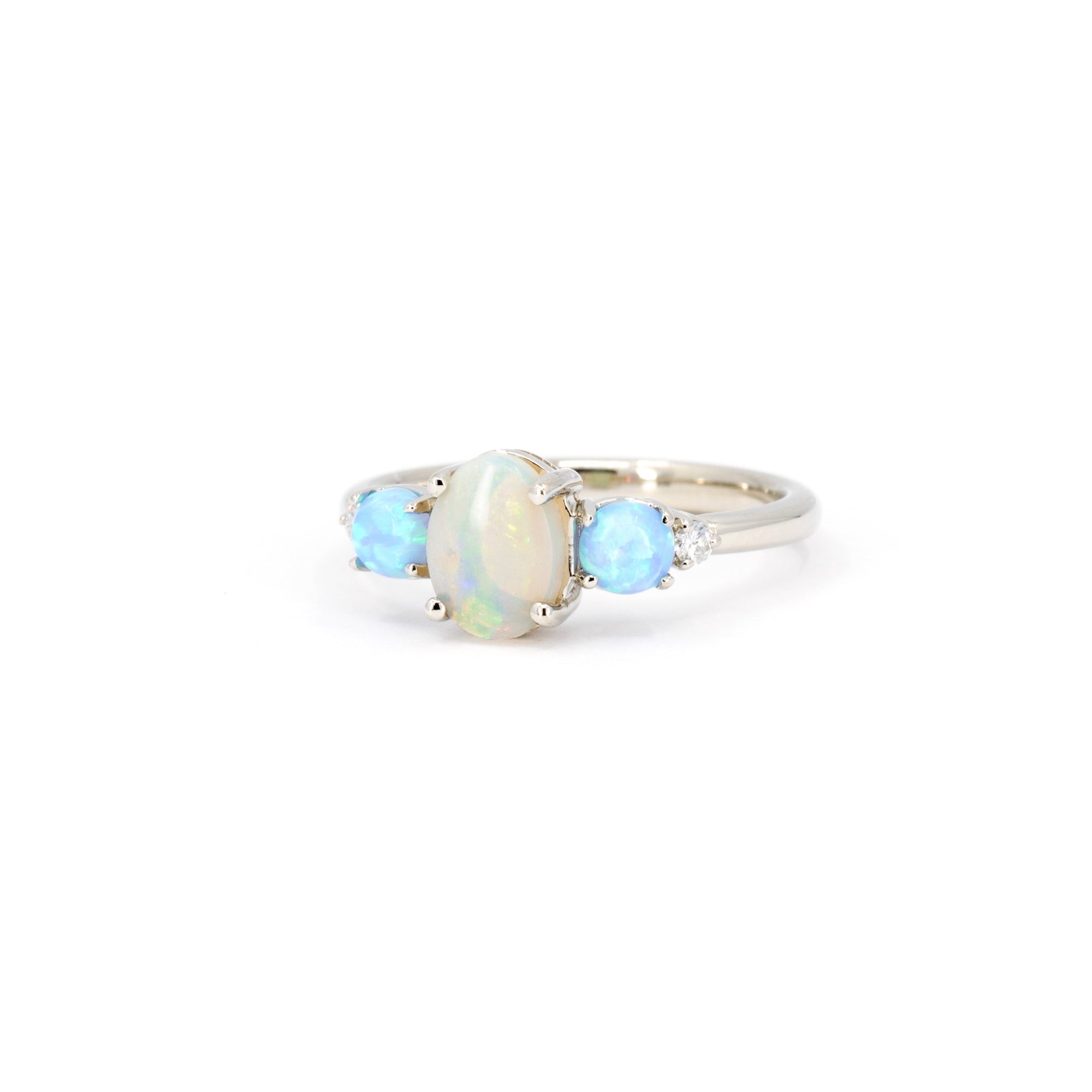 White And Blue Opal Diamond Gold Ring