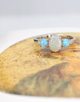 White And Blue Opal Diamond Gold Ring