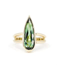 Pear Shape Green Tourmaline Yellow Gold Bezel Setting Ring