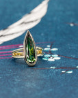 Pear Shape Green Tourmaline Yellow Gold Bezel Setting Ring