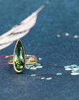Pear Shape Green Tourmaline Yellow Gold Bezel Setting Ring