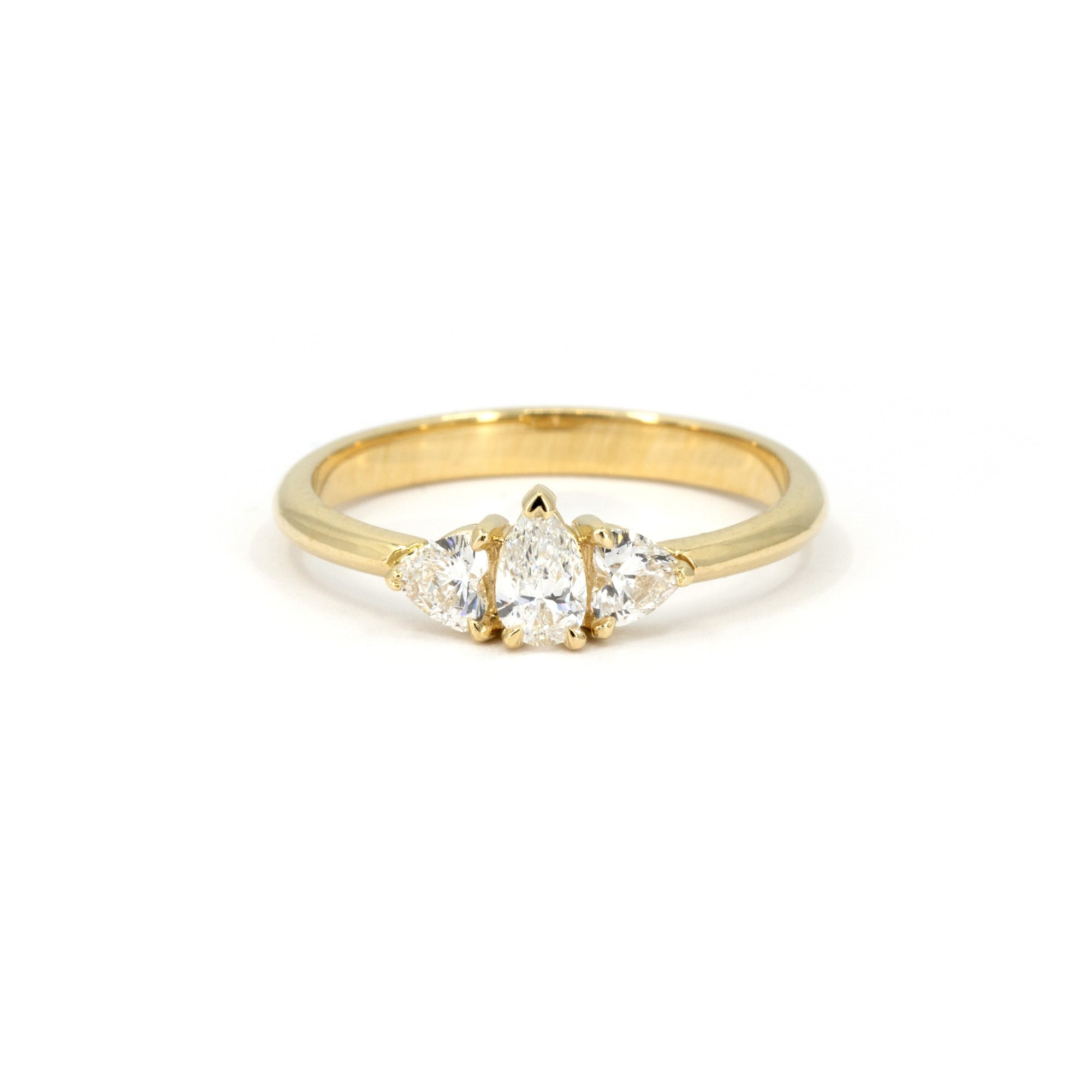 Heart & Pear Trinity Diamond Ring in yellow gold, handcrafted by Bena Jewelry in Montreal.