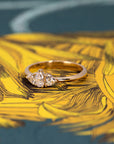 Custom pear and heart diamond ring in yellow gold, an exquisite engagement ring made in Montreal, Canada.