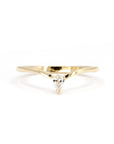 Artistic view of the minimalist ring with a pear-shaped lab-grown diamond, emphasizing the simple and elegant design. Created by Bena Jewelry, an independent artisan in Montreal, this ethical jewelry piece offers timeless style.