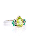 Pear Shape Peridot & Black Diamond and Emerald 2 Tons Gold Jet Ring