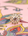 PINK DIAMOND WHITE HALO SOLEIL RING | Yellow Gold