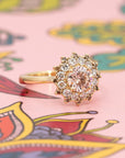 PINK DIAMOND WHITE HALO SOLEIL RING | Yellow Gold