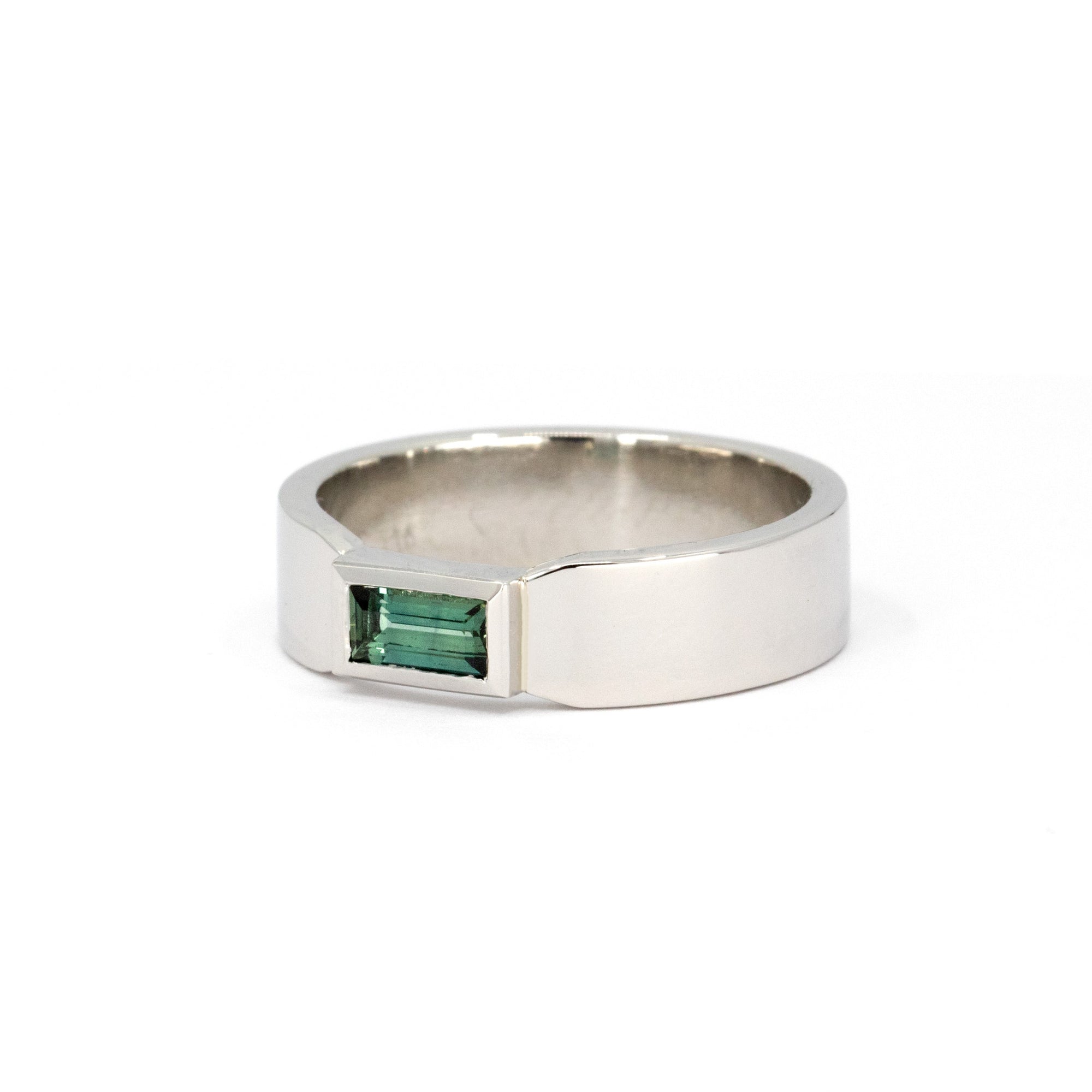Platinum Men Baguette Teal Sapphire